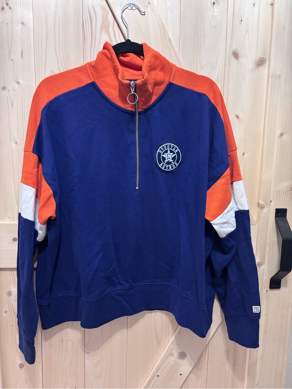 Half-Zip Colorblock Pullover Sweater in Navy, Orange & White